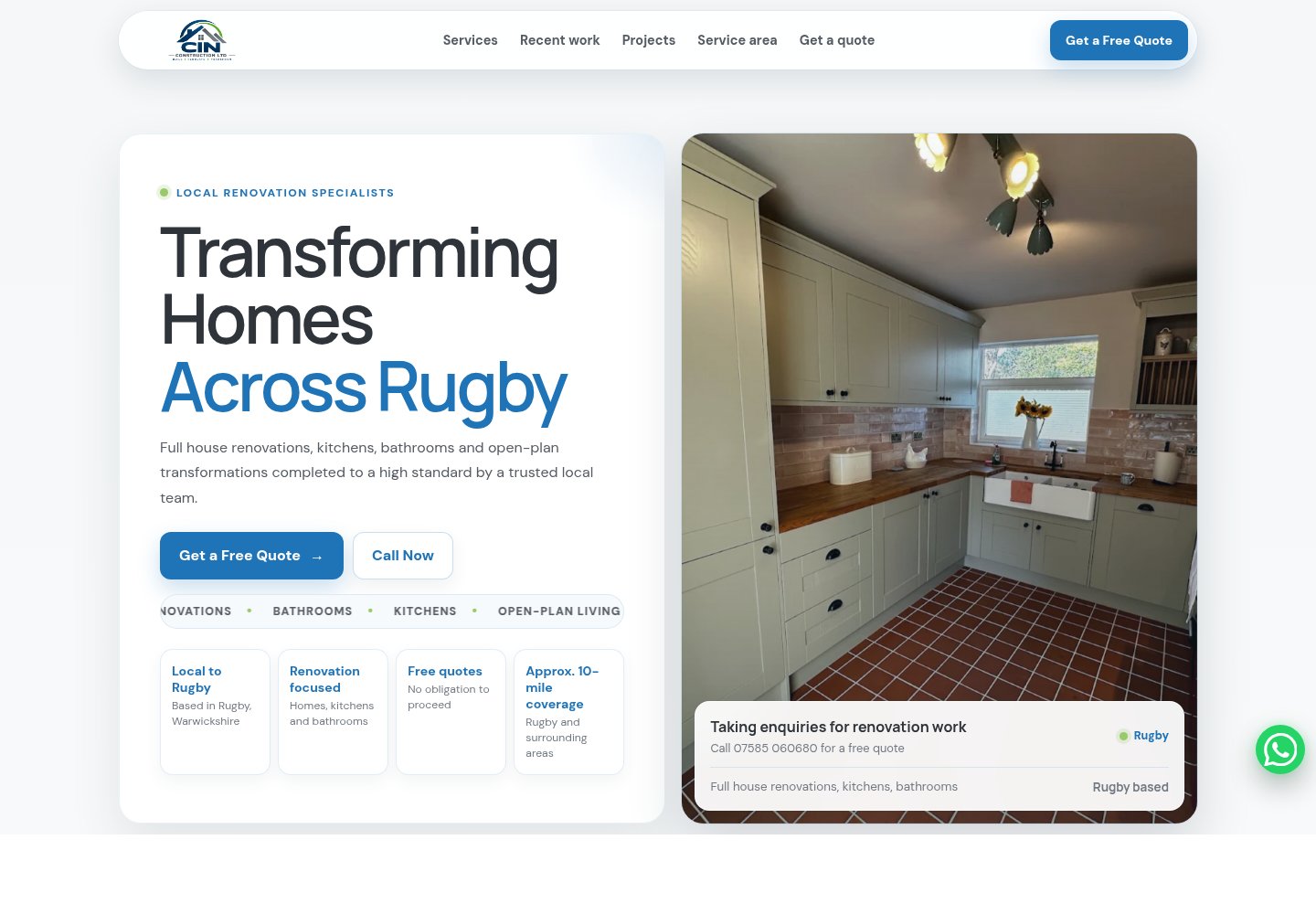CIN Construction homepage showing home renovation work